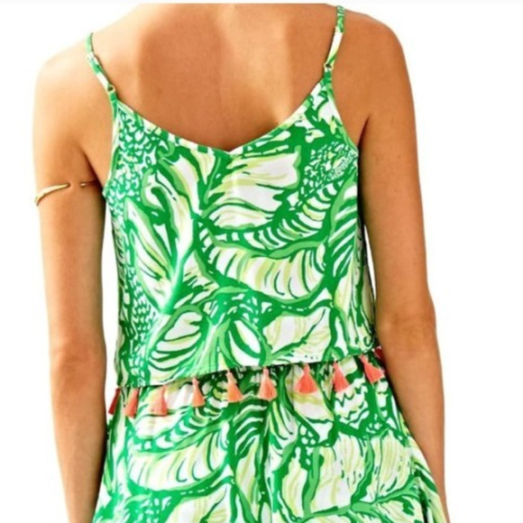 Lily Pulitzer Green Tropical Coastal Boho Leaf Print Tassel Ramona Crop Top 00 - Picture 5 of 11